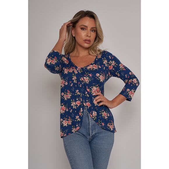 NWT - 3/4 Sleeve Round Neck Overlap Top - Picture 5 of 7